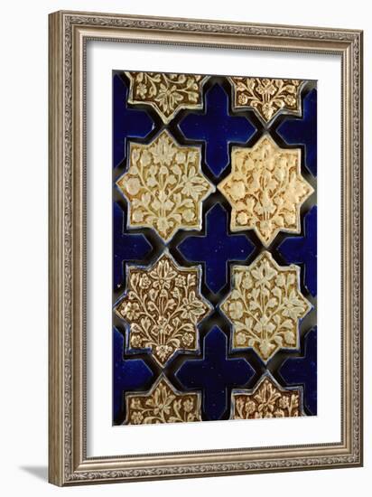 A Panel of Kashan Lustre Stellar and Cobalt Cruciform Tiles, 13th Century-null-Framed Giclee Print