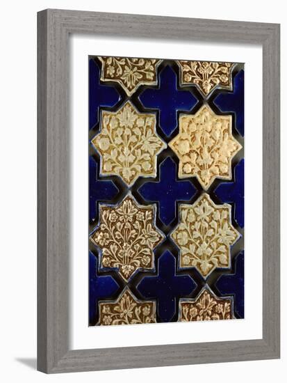 A Panel of Kashan Lustre Stellar and Cobalt Cruciform Tiles, 13th Century-null-Framed Giclee Print