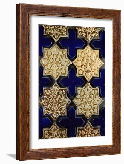 A Panel of Kashan Lustre Stellar and Cobalt Cruciform Tiles, 13th Century-null-Framed Giclee Print