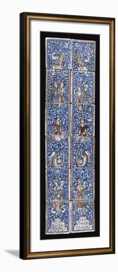 A Panel of Twelve Qajar Moulded Pottery Tiles-null-Framed Giclee Print