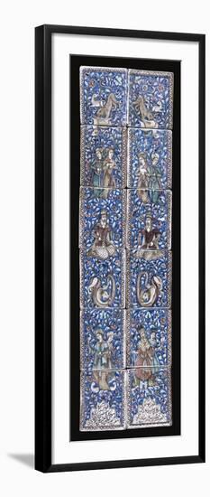 A Panel of Twelve Qajar Moulded Pottery Tiles-null-Framed Giclee Print