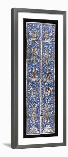 A Panel of Twelve Qajar Moulded Pottery Tiles-null-Framed Giclee Print