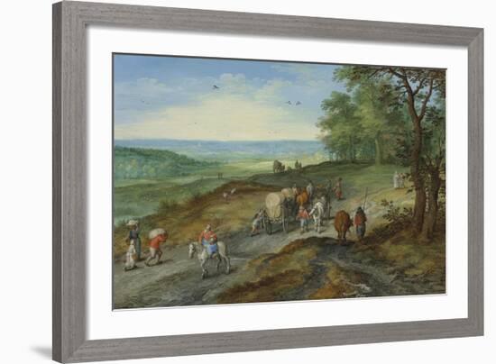 A Panoramic Landscape with a Covered Wagon-Pieter Bruegel the Elder-Framed Premium Giclee Print