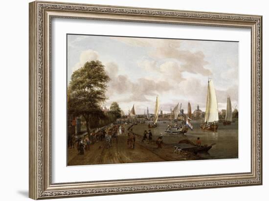 A Panoramic View of Amsterdam with a Barge and Smallships on the Buiten-Amstel-Abraham Storck-Framed Giclee Print