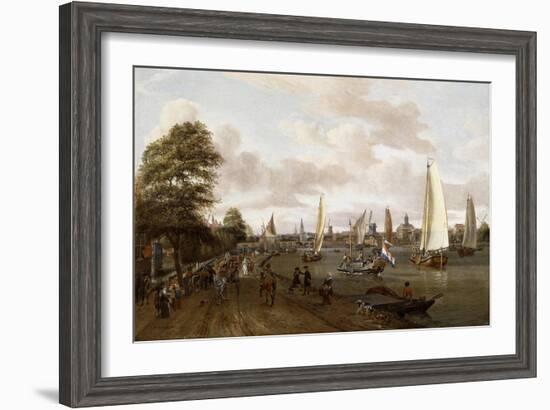 A Panoramic View of Amsterdam with a Barge and Smallships on the Buiten-Amstel-Abraham Storck-Framed Giclee Print