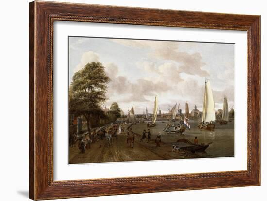 A Panoramic View of Amsterdam with a Barge and Smallships on the Buiten-Amstel-Abraham Storck-Framed Giclee Print