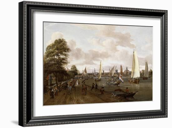 A Panoramic View of Amsterdam with a Barge and Smallships on the Buiten-Amstel-Abraham Storck-Framed Giclee Print