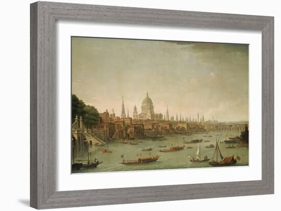 A Panoramic View of the City of London from the Thames Near the Water Gate of Somerset House-Antonio Joli-Framed Giclee Print