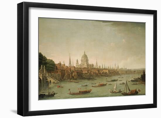 A Panoramic View of the City of London from the Thames Near the Water Gate of Somerset House-Antonio Joli-Framed Giclee Print