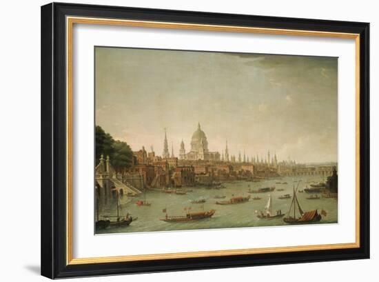 A Panoramic View of the City of London from the Thames Near the Water Gate of Somerset House-Antonio Joli-Framed Giclee Print