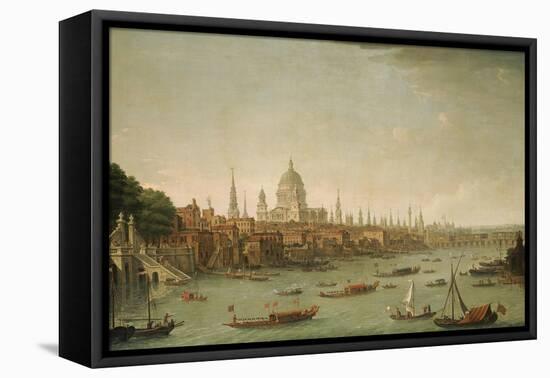 A Panoramic View of the City of London from the Thames Near the Water Gate of Somerset House-Antonio Joli-Framed Premier Image Canvas