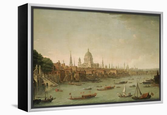 A Panoramic View of the City of London from the Thames Near the Water Gate of Somerset House-Antonio Joli-Framed Premier Image Canvas