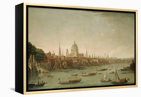 A Panoramic View of the City of London from the Thames Near the Water Gate of Somerset House-Antonio Joli-Framed Premier Image Canvas