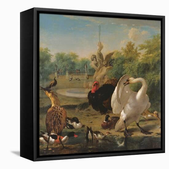 A Park with Swan and Other Birds (Oil on Canvas)-Melchior de Hondecoeter-Framed Premier Image Canvas
