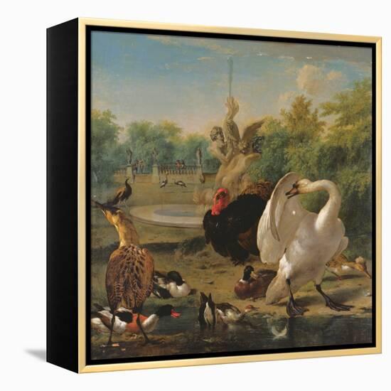 A Park with Swan and Other Birds (Oil on Canvas)-Melchior de Hondecoeter-Framed Premier Image Canvas