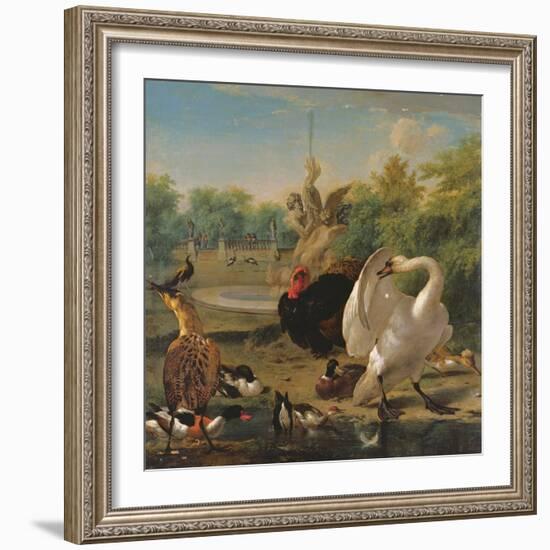 A Park with Swan and Other Birds (Oil on Canvas)-Melchior de Hondecoeter-Framed Giclee Print