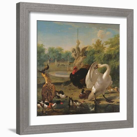 A Park with Swan and Other Birds (Oil on Canvas)-Melchior de Hondecoeter-Framed Giclee Print