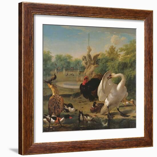 A Park with Swan and Other Birds (Oil on Canvas)-Melchior de Hondecoeter-Framed Giclee Print