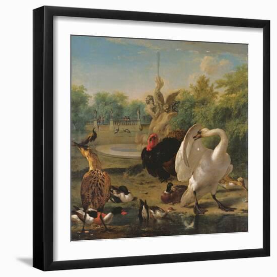 A Park with Swan and Other Birds (Oil on Canvas)-Melchior de Hondecoeter-Framed Giclee Print