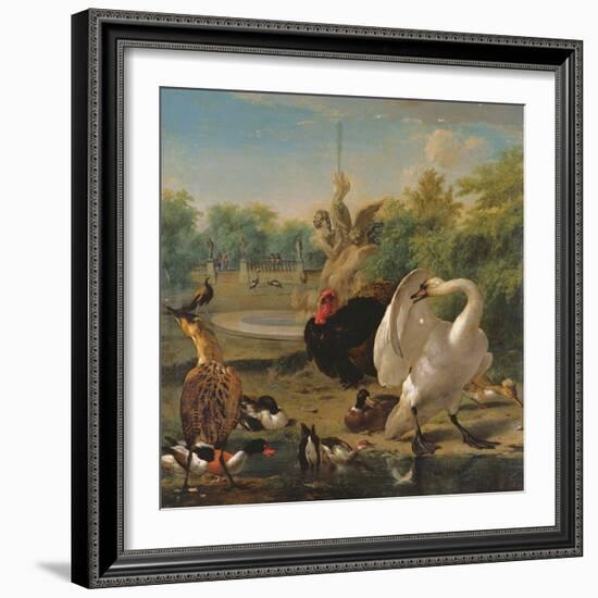 A Park with Swan and Other Birds (Oil on Canvas)-Melchior de Hondecoeter-Framed Giclee Print