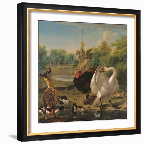 A Park with Swan and Other Birds (Oil on Canvas)-Melchior de Hondecoeter-Framed Giclee Print