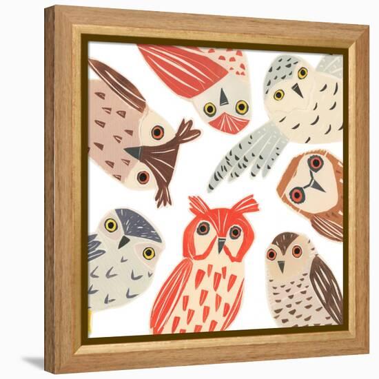 A Parliament Of Owls, 2018, collagraph collage-Sarah Battle-Framed Premier Image Canvas