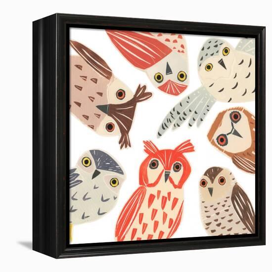 A Parliament Of Owls, 2018, collagraph collage-Sarah Battle-Framed Premier Image Canvas