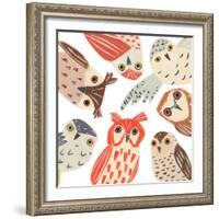 A Parliament Of Owls, 2018, collagraph collage-Sarah Battle-Framed Giclee Print