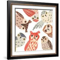 A Parliament Of Owls, 2018, collagraph collage-Sarah Battle-Framed Giclee Print