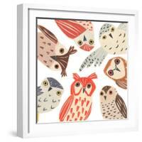 A Parliament Of Owls, 2018, collagraph collage-Sarah Battle-Framed Giclee Print