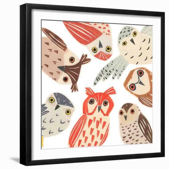 A Parliament Of Owls, 2018, collagraph collage-Sarah Battle-Framed Giclee Print