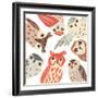 A Parliament Of Owls, 2018, collagraph collage-Sarah Battle-Framed Giclee Print