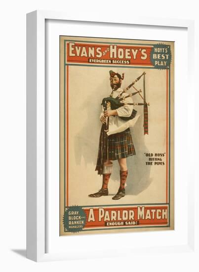 A parlor Match "Old Hoss" Scottish Bagpiper Poster-Lantern Press-Framed Art Print