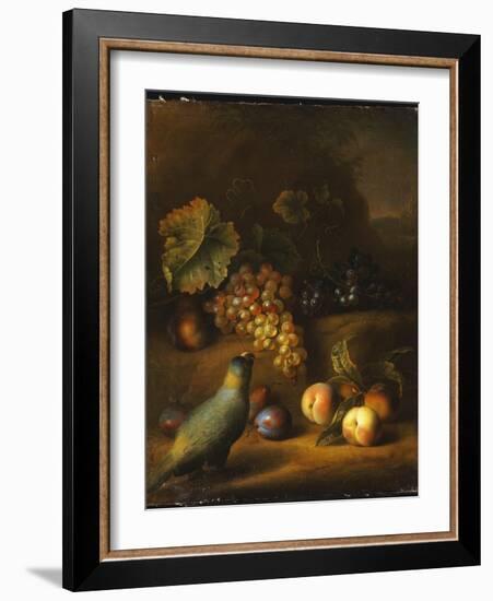 A Parrot with Grapes, Peaches and Plums in a Landscape-Tobias Stranover-Framed Giclee Print