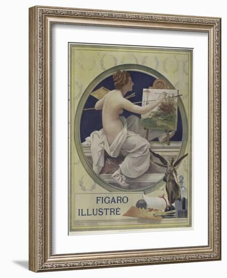 A Partially-Nude Woman Painting at an Easel-Francois Flameng-Framed Giclee Print