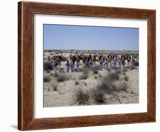 A party of Bedouin leading their camels in the desert-Werner Forman-Framed Giclee Print