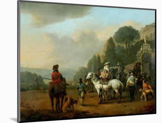 A Party of Falconers outside the Gates of a Chateau (Oil on Canvas)-Johannes Lingelbach-Mounted Giclee Print