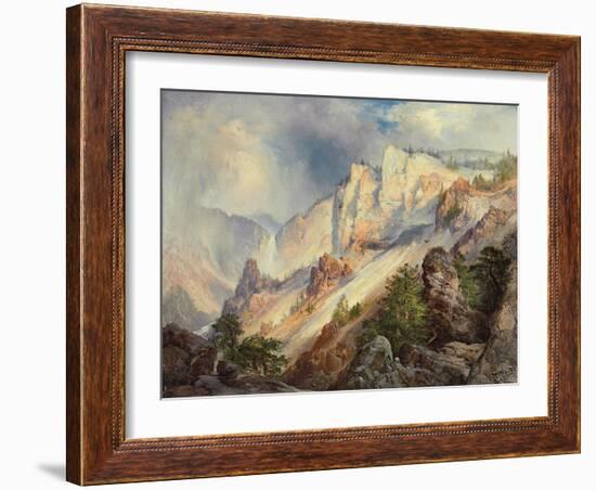 A Passing Shower in the Yellowstone Canyon, 1903 (Oil on Canvas)-Thomas Moran-Framed Giclee Print