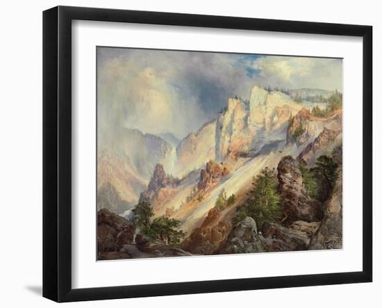 A Passing Shower in the Yellowstone Canyon, 1903 (Oil on Canvas)-Thomas Moran-Framed Giclee Print