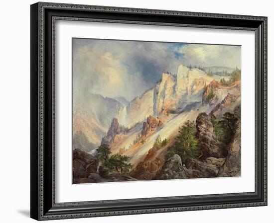 A Passing Shower in the Yellowstone Canyon, 1903 (Oil on Canvas)-Thomas Moran-Framed Giclee Print