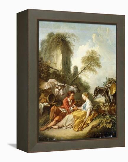 A Pastoral Landscape with a Shepherd and Shepherdess Seated by Ruins-Francois Boucher-Framed Premier Image Canvas