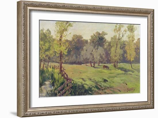 A Pasture with a Stream and an Enclosure, C.1868 (Oil on Canvas)-Alfred Sisley-Framed Giclee Print