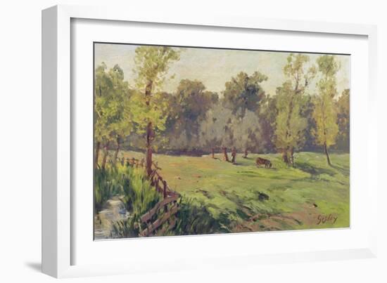 A Pasture with a Stream and an Enclosure, C.1868 (Oil on Canvas)-Alfred Sisley-Framed Giclee Print