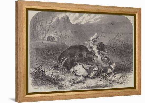 A Pawnee Indian Attacked by Grizzly Bears-null-Framed Premier Image Canvas
