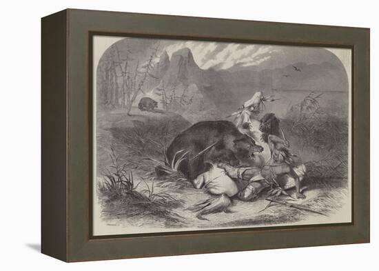 A Pawnee Indian Attacked by Grizzly Bears-null-Framed Premier Image Canvas