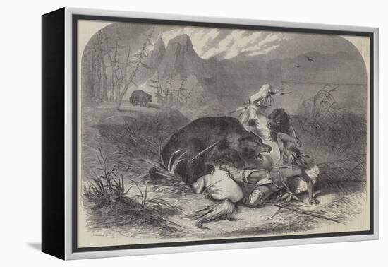 A Pawnee Indian Attacked by Grizzly Bears-null-Framed Premier Image Canvas