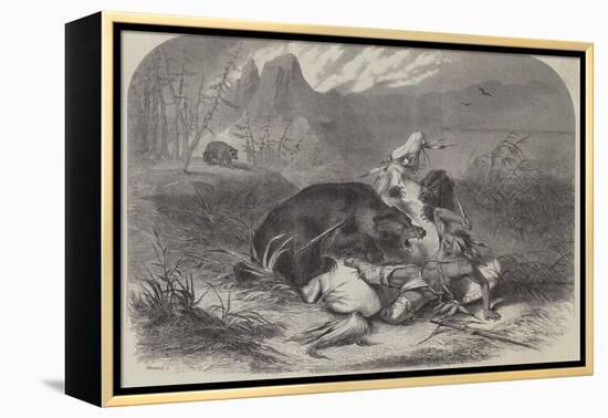 A Pawnee Indian Attacked by Grizzly Bears-null-Framed Premier Image Canvas