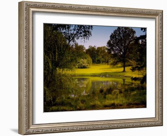 A Peaceful Rural Scene with Trees Lake, Green Grass and Blue Sky-Jody Miller-Framed Photographic Print