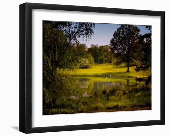 A Peaceful Rural Scene with Trees Lake, Green Grass and Blue Sky-Jody Miller-Framed Photographic Print