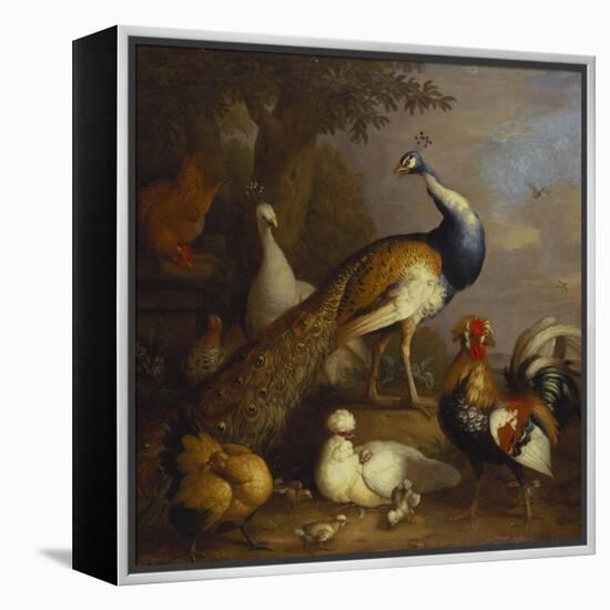 A Peacock, a Peahen and Poultry in a Landscape-Tobias Stranover-Framed Premier Image Canvas